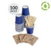 Kit degustazione caffè da 100 pezzi: bustine di zucchero di canna, palette in legno e bicchieri in carta riciclabile