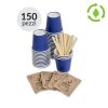 Kit degustazione caffè da 150 pezzi: bustine di zucchero di canna, palette in legno e bicchieri in carta riciclabile